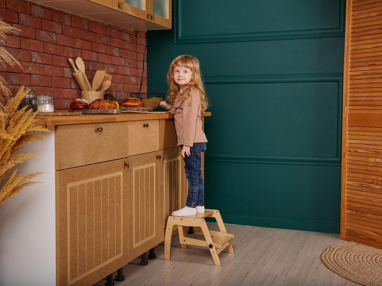 Toddler Tower - Table with Back, Kitchen Tower Foldable, Kitchen Stool Kids, Wood Tower Stool, Montessori Step Stool, learning helper stool