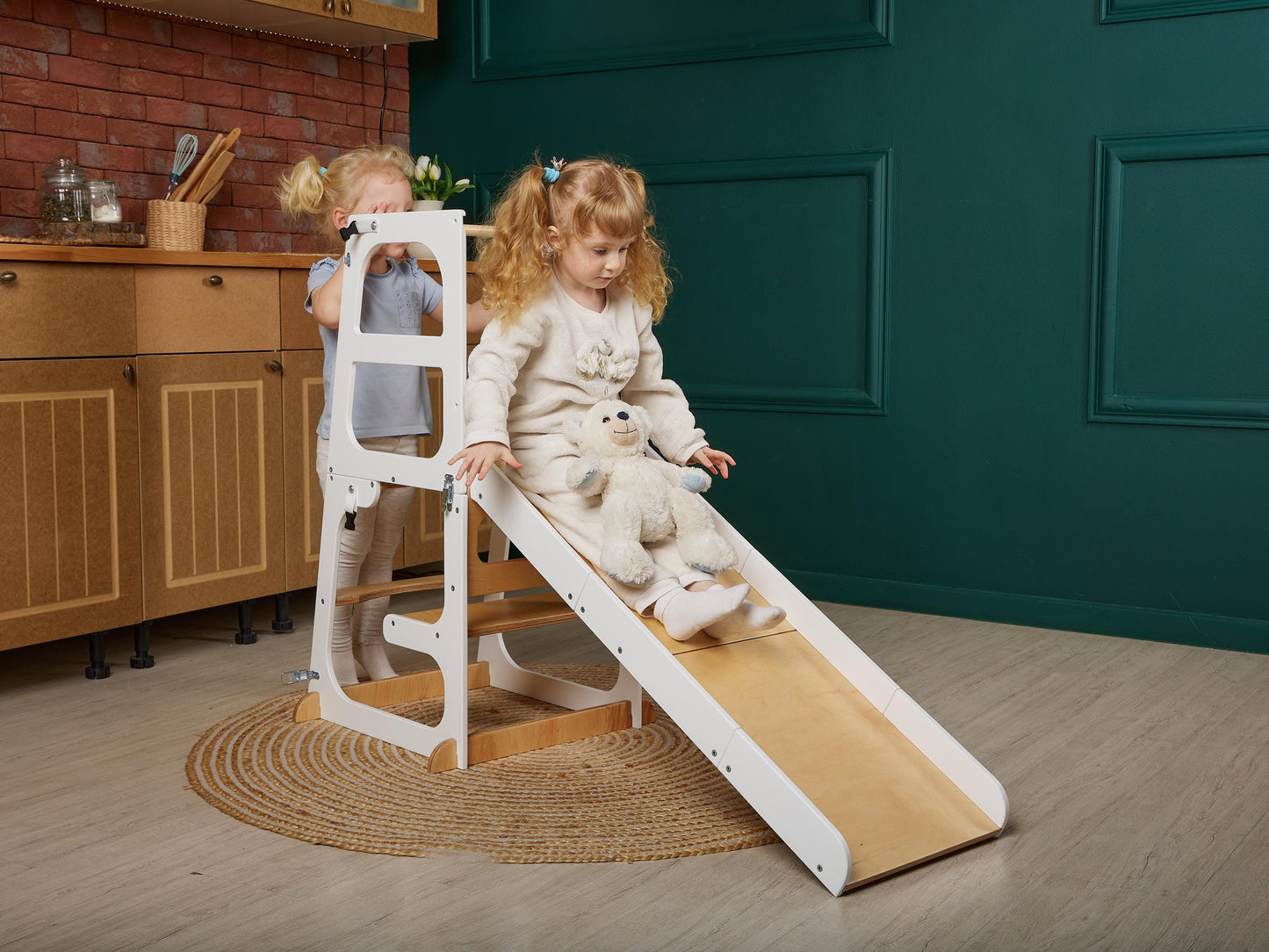 2 in 1 Toddler tower with Seatback, kitchen foldable tower, kids tower table, montessori tower, learning helper stool, kitchen help tower