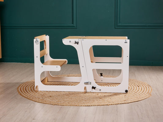 8in1 Convertible Toddler Tower with Seatback, Kitchen Tower for Learning, Tower Toddler Table, Kitchen Help Tower, Toddler tower Slide