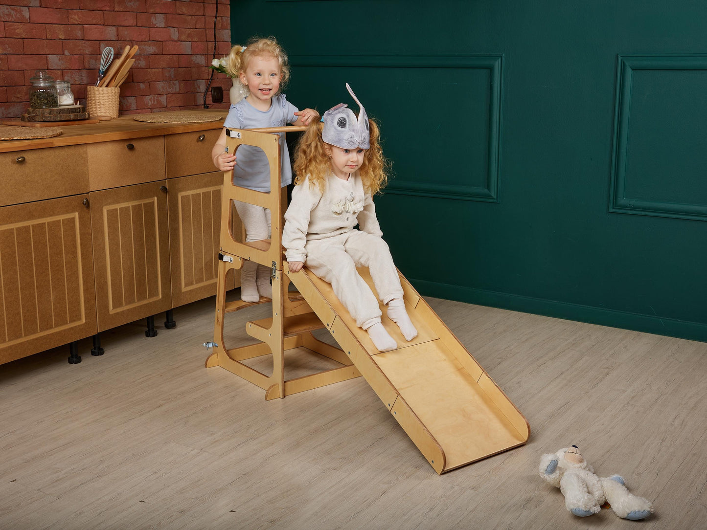 Toddler Tower - Table with Back, Kitchen Tower Foldable, Kitchen Stool Kids, Wood Tower Stool, Montessori Step Stool, learning helper stool