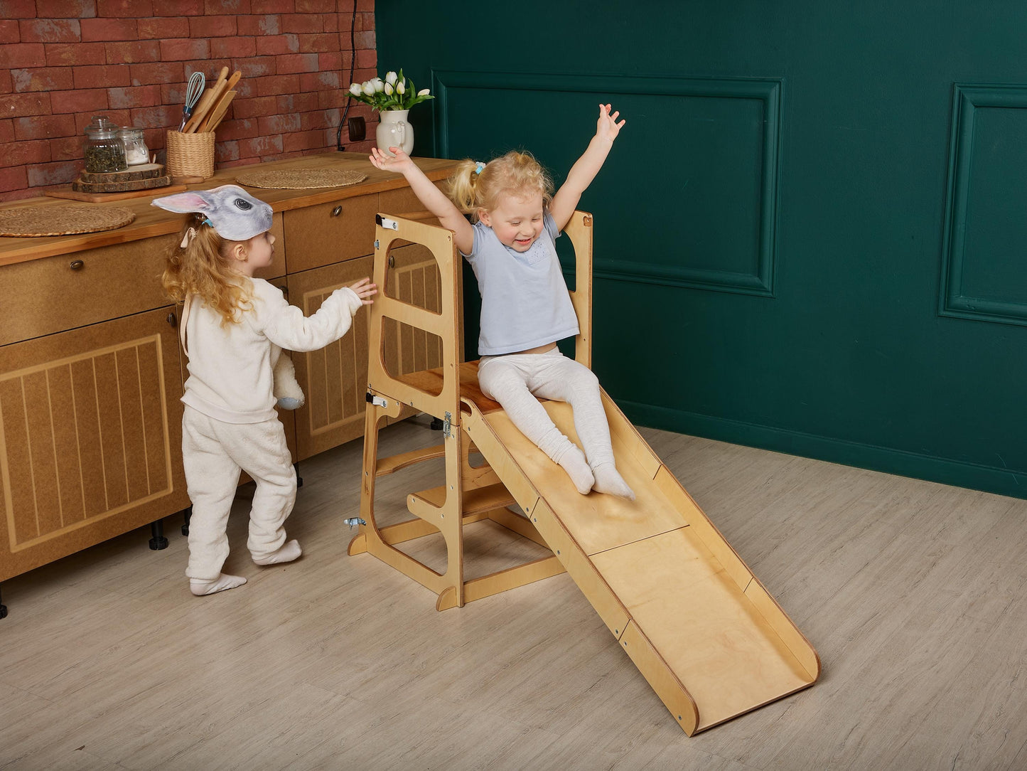 Montessori kitchen tower, Convertible toddler tower table, kitchen step stool, learning help stool, toddler step tower, helper kitchen stool