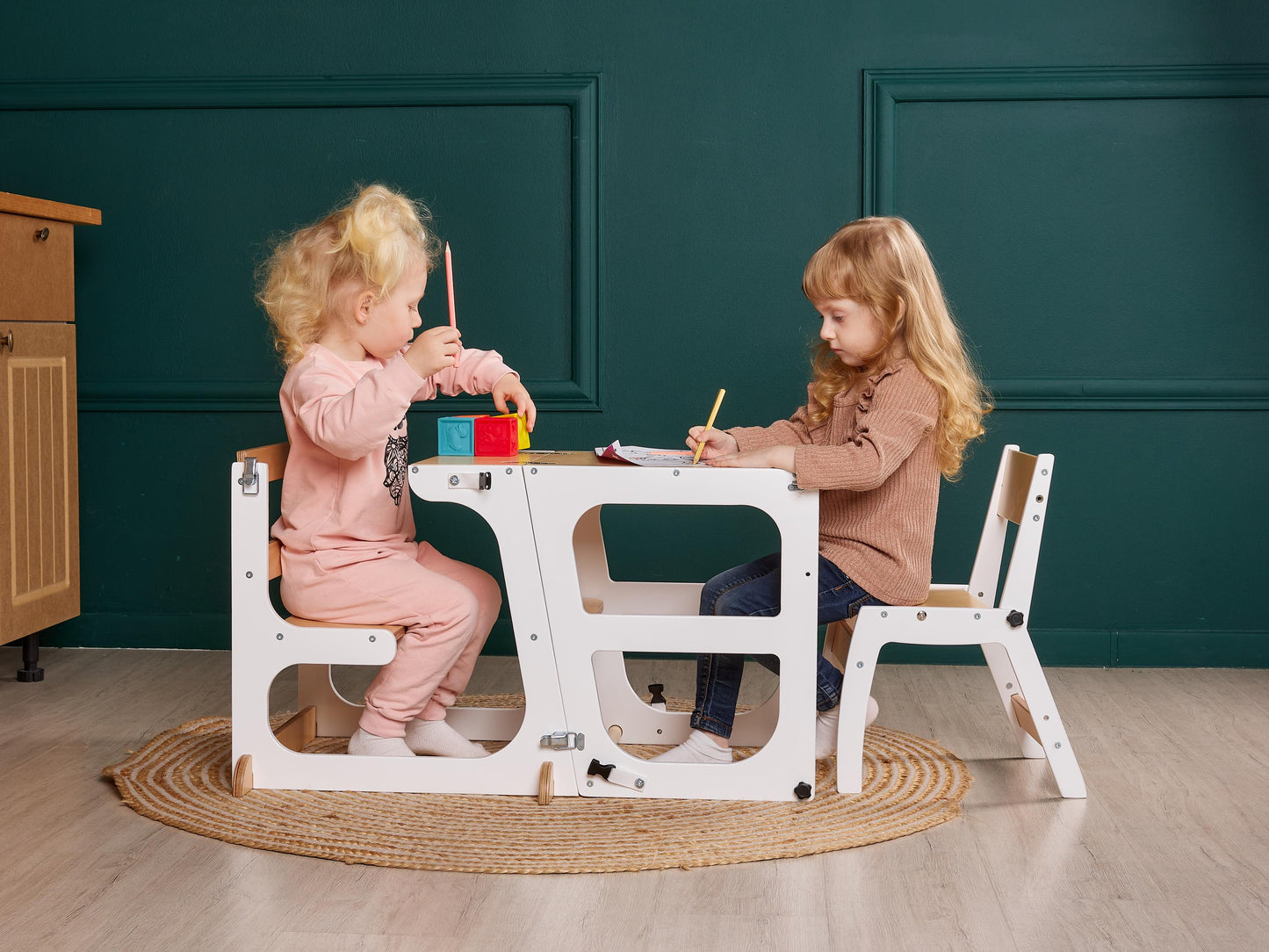 8in1 Convertible Toddler Tower with Seatback, Kitchen Tower for Learning, Tower Toddler Table, Kitchen Help Tower, Toddler tower Slide