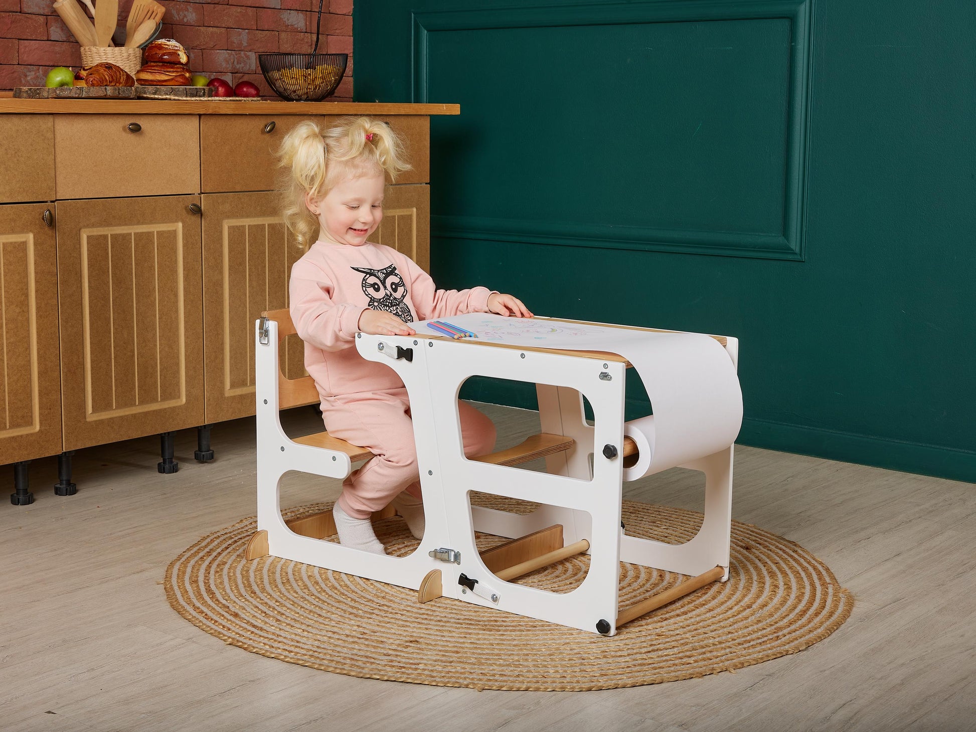 8in1 Convertible Toddler Tower with Seatback, Kitchen Tower for Learning, Tower Toddler Table, Kitchen Help Tower, Toddler tower Slide