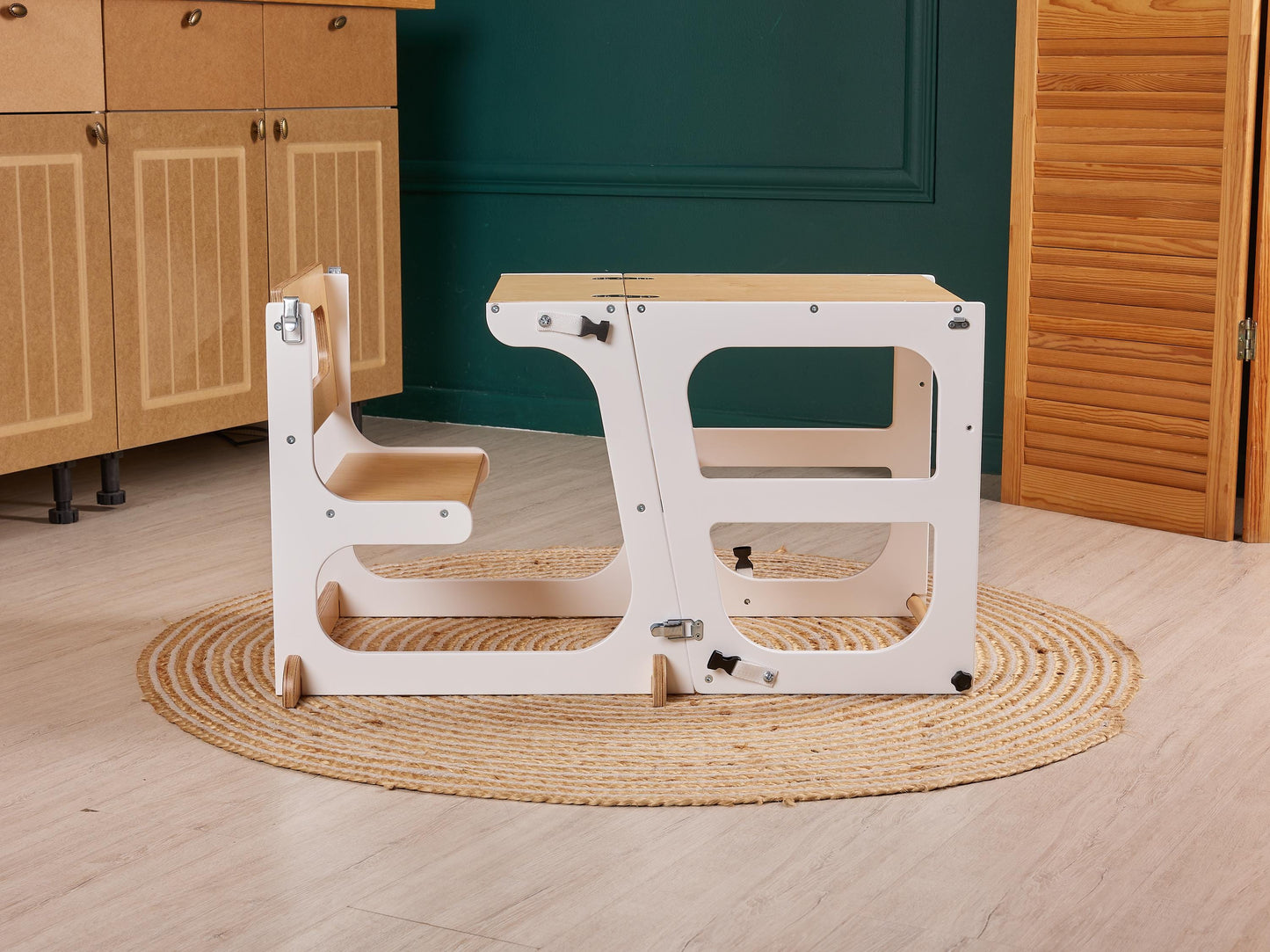 Toddler Tower Table with Slide and Chalkboard, convertible kitchen tower, montessori helper stool, kids learning stool, help tower