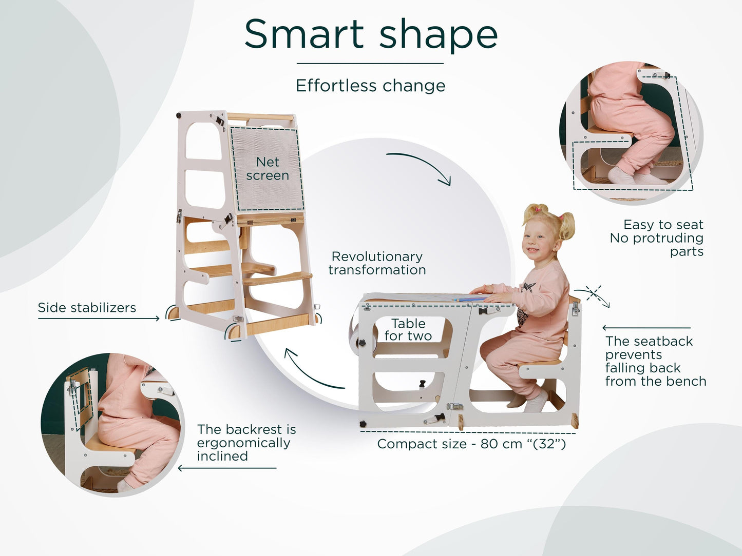 2 in 1 Toddler tower with Seatback, kitchen foldable tower, kids tower table, montessori tower, learning helper stool, kitchen help tower