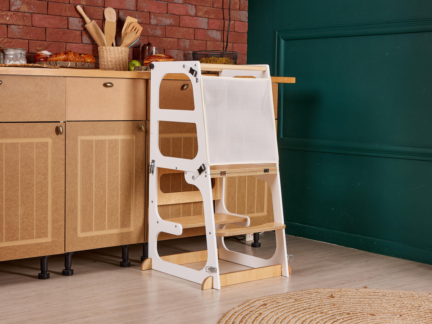 2 in 1 Toddler tower with Seatback, kitchen foldable tower, kids tower table, montessori tower, learning helper stool, kitchen help tower