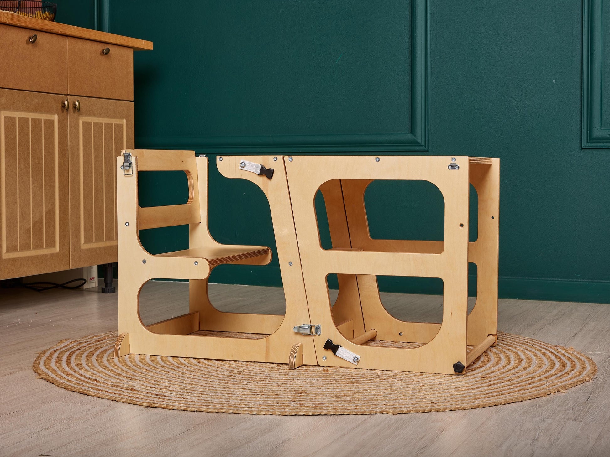 8in1 Convertible Toddler Tower with Chalkboard, Safety Net, Paper Roll, Slide, kitchen tower table, learning help tower, montessori stool