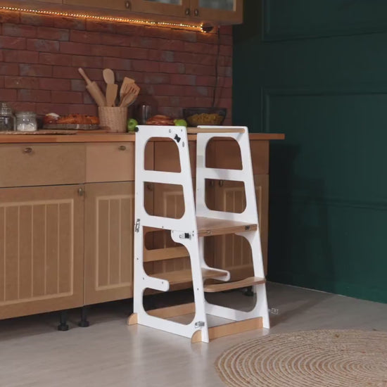 Toddler Tower Table with Slide and Chalkboard, convertible kitchen tower, montessori helper stool, kids learning stool, help tower