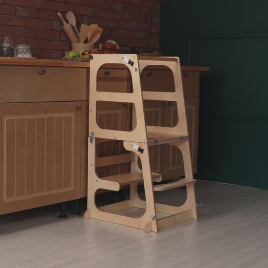 Toddler Tower - Table with Back, Kitchen Tower Foldable, Kitchen Stool Kids, Wood Tower Stool, Montessori Step Stool, learning helper stool