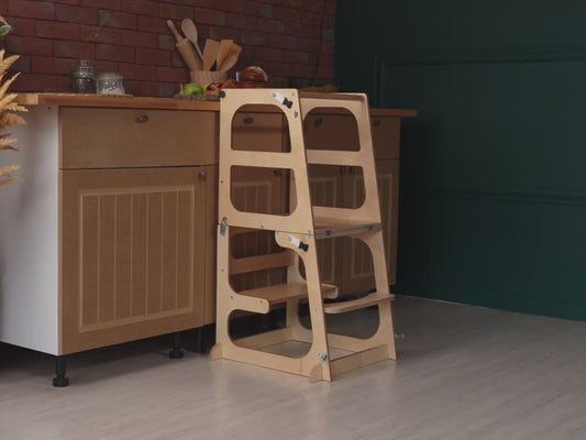 8in1 Convertible Toddler Tower with Chalkboard, Safety Net, Paper Roll, Slide, kitchen tower table, learning help tower, montessori stool